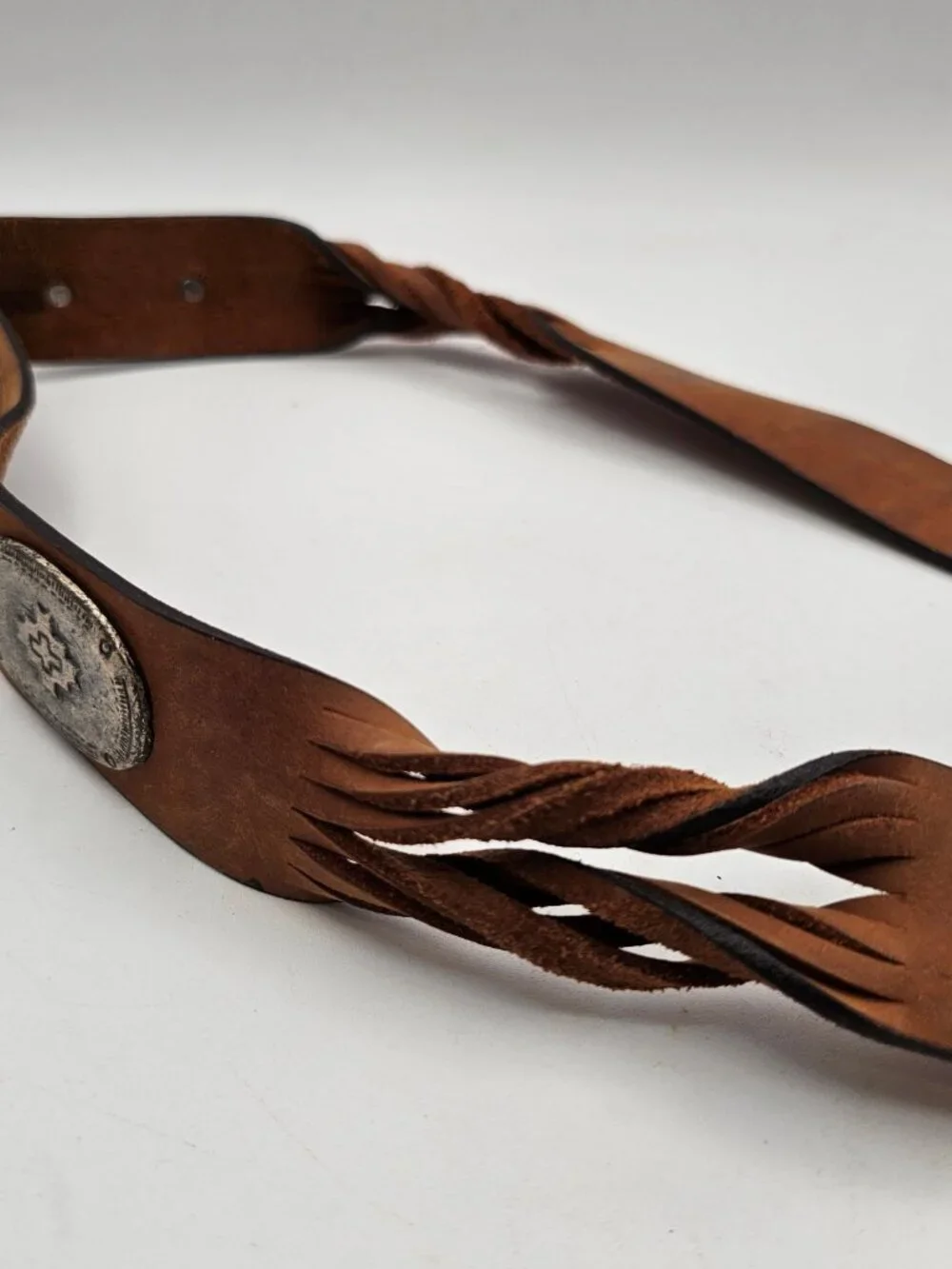 Handmade Western Leather Belt w/ Braided Detail & Engraved